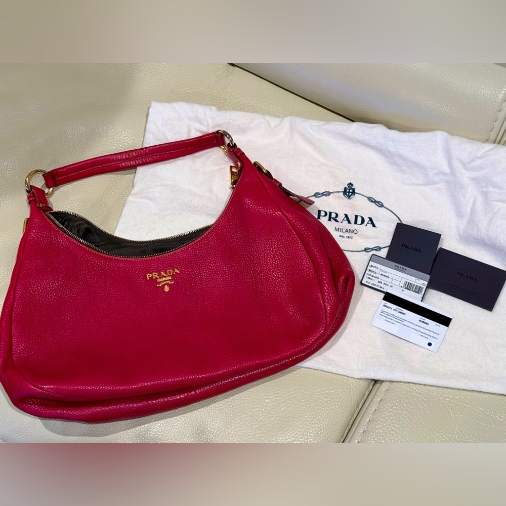 Prada Vitello Daino Calf Leather Red Hobo Bag